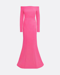off-shoulder flared gown with long sleeves – FLAMINGO-1