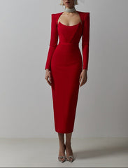 long sleeve midi dress with sculpted neckline – Adeyte