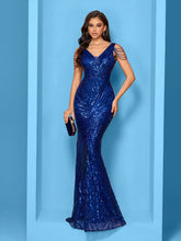 sequin mermaid gown with draped shoulder chains – AURORSA