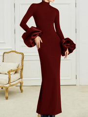 long-sleeve column gown with oversized ruffle cuffs – VELORA