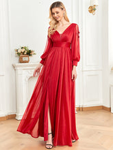 v-neck chiffon gown with sheer sleeves – AMELINDA