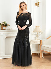 ong-sleeve sequin mesh gown – ADRIANA