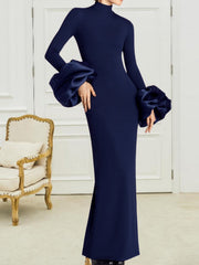 long-sleeve column gown with oversized ruffle cuffs – VELORA