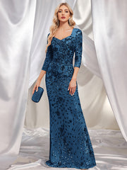 long-sleeve sequin mermaid gown with square neckline – ADELIKA