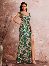 floral gown with sweetheart neckline and thigh slit – EKERALPI