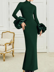 long-sleeve column gown with oversized ruffle cuffs – VELORA