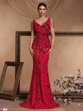 embellished V-neck mermaid gown with shoulder drape – ADELIA