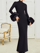 long-sleeve column gown with oversized ruffle cuffs – VELORA