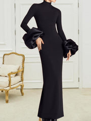 long-sleeve column gown with oversized ruffle cuffs – VELORA
