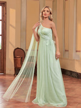 one-shoulder tulle gown with floral applique – SELENRU