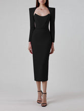 long sleeve midi dress with sculpted neckline – Adeyte