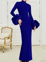 long-sleeve column gown with oversized ruffle cuffs – VELORA