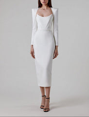 long sleeve midi dress with sculpted neckline – Adeyte
