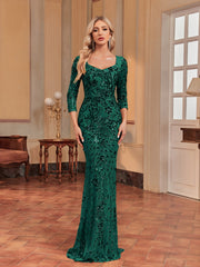long-sleeve sequin mermaid gown with square neckline – ADELIKA