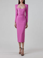 long sleeve midi dress with sculpted neckline – Adeyte