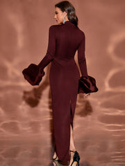 long-sleeve column gown with oversized ruffle cuffs – VELORA