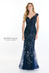 Montage M522 Beaded Floral Long Formal Ombre Evening Dress