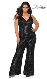 La Femme Sequin Formal Prom Jumpsuit in Plus Sizes