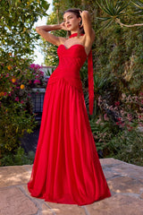 LaDivine CD395 Pleated Long Formal A Line Evening Prom Dress
