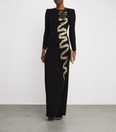 long-sleeve gown with cascading sequin ribbon – SAPPHIRE