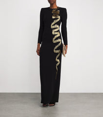 long-sleeve gown with cascading sequin ribbon – SAPPHIRE