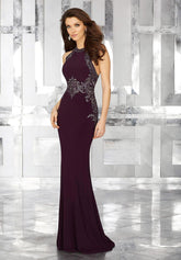 Fitted Long Formal Halter Evening Gown MGNY 71625