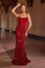 Long Formal Sequin Fitted Prom Dress LaDivine J892