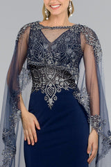 Long Evening Gown Prom Cape Dress