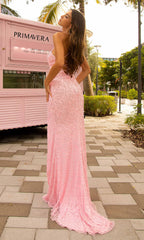 Primavera Long Beaded Prom Dress with Lace-Up Back