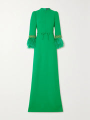 feather-trim slit-cuff gown – Tojen-1