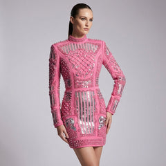 long sleeve embellished mini dress with high neck detail – EMPRESS