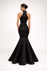 halter mermaid gown with draped beaded detailing – NOCTARA