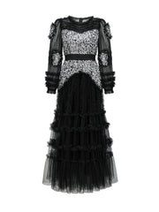 long-sleeve sequin bodice dress with layered tulle skirt – LUXE