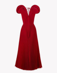 cap sleeve pleated maxi dress with floral shoulder details – NUDE