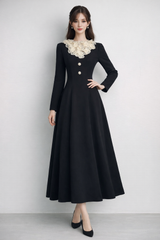 long sleeve A-line dress with floral lace collar – ELISE
