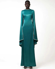 long-sleeve gown with pearl-trimmed flared cuffs – OPHELIA