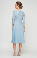 Alex Evenings 2121796 Short Mother of the Bride Petite Lace Tea Length Two Piece Dress