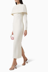 Long-sleeve column gown with structured cape overlay – ESMÉ
