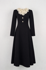long sleeve A-line dress with floral lace collar – ELISE