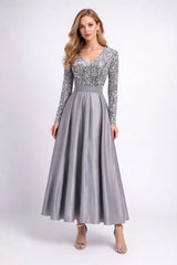 long-sleeve sequin bodice satin maxi dress – SILVÉRA