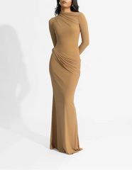 draped high-neck jersey gown – SIENNA-1