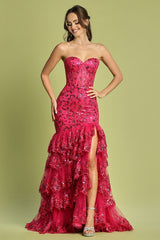 Adora 3222 Long Fitted Applique Formal Tiered Prom Dress