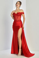 Adora Design 3281 Fitted Prom Long Formal Applique Corset Dress
