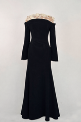 long sleeve satin dress with lace illusion neckline – GRACE