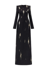 Long-Sleeve Column Dress with Metallic Embellishments - STELLAR-1