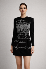 long sleeve mini dress with handwritten crystal detailing – SCRIPT