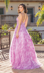 Sheer-Bodice Tie-Dye Long Prom Ball Gown 4320