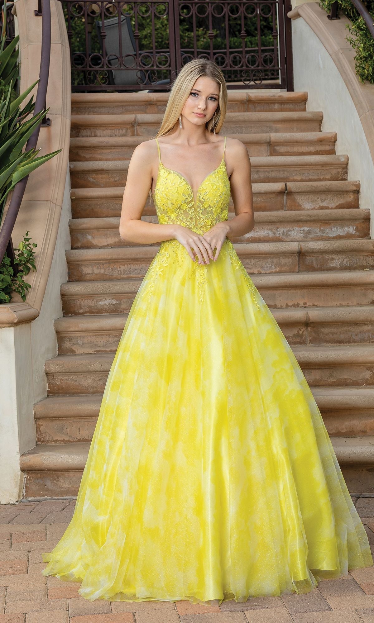 Sheer-Bodice Tie-Dye Long Prom Ball Gown 4320