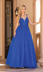 Sheer Corset-Bodice Long Glitter Ball Gown 4328