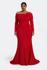 off-shoulder mermaid gown with 3D floral appliqué – RUBINA-1
